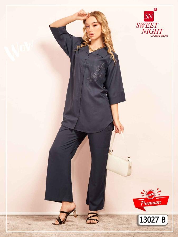 Sweet Night Celestial Calm Ribbed Lounge Set with Relaxed Fit – 13027B