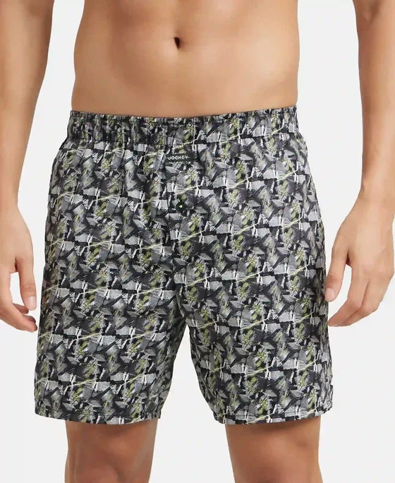 Jockey NY07 Men's Super Combed Cotton Satin Weave Printed Boxer Shorts with Side Pocket