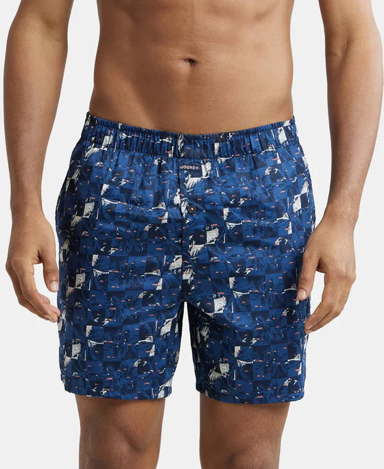 Jockey NY07 Men's Super Combed Cotton Satin Weave Printed Boxer Shorts with Side Pocket