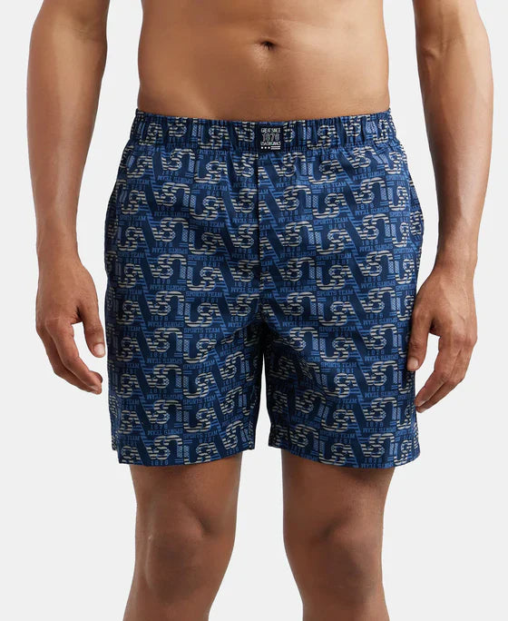 Jockey US57 Men's Super Combed Mercerized Cotton Woven Printed Boxer Shorts with Side Pocket