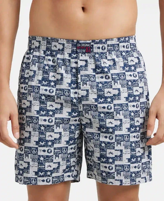 Jockey US57 Men's Super Combed Mercerized Cotton Woven Printed Boxer Shorts with Side Pocket