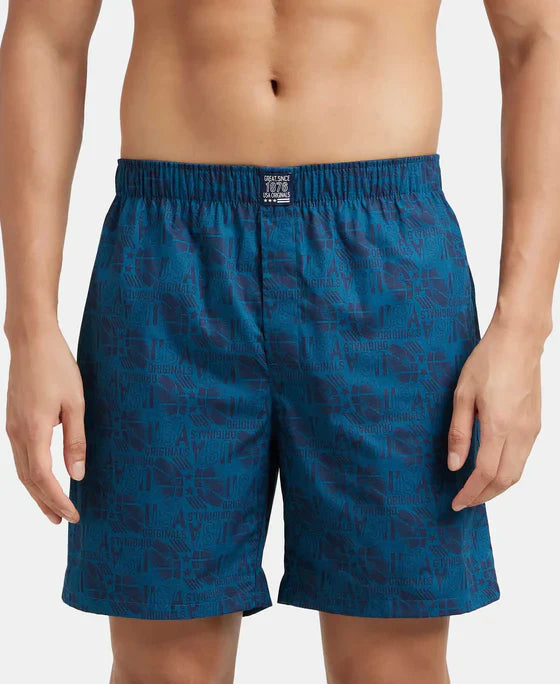 Jockey US57 Men's Super Combed Mercerized Cotton Woven Printed Boxer Shorts with Side Pocket