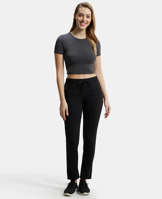 Jockey 1301 Women's Super Combed Cotton Elastane Stretch Slim Fit Trackpants with Side Pockets