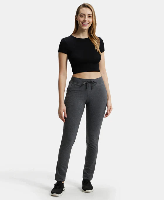 Jockey 1301 Women's Super Combed Cotton Elastane Stretch Slim Fit Trackpants with Side Pockets
