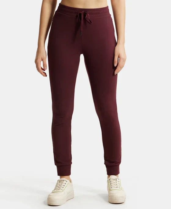 Jockey 1323 Women's Super Combed Cotton Elastane French Terry Slim Fit Joggers with Zipper Pockets