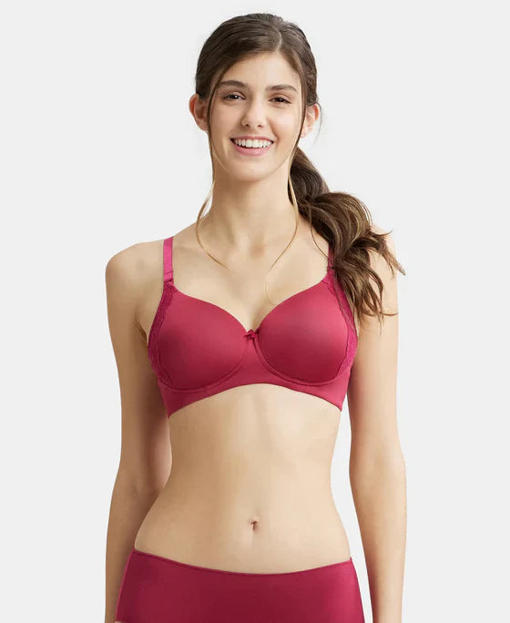 Jockey 1816 Women's ?Wirefree Padded Soft Touch Microfiber Elastane Full Coverage T-Shirt Bra with Lace Styling ?