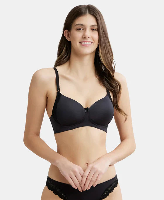 Jockey 1816 Women's ?Wirefree Padded Soft Touch Microfiber Elastane Full Coverage T-Shirt Bra with Lace Styling ?
