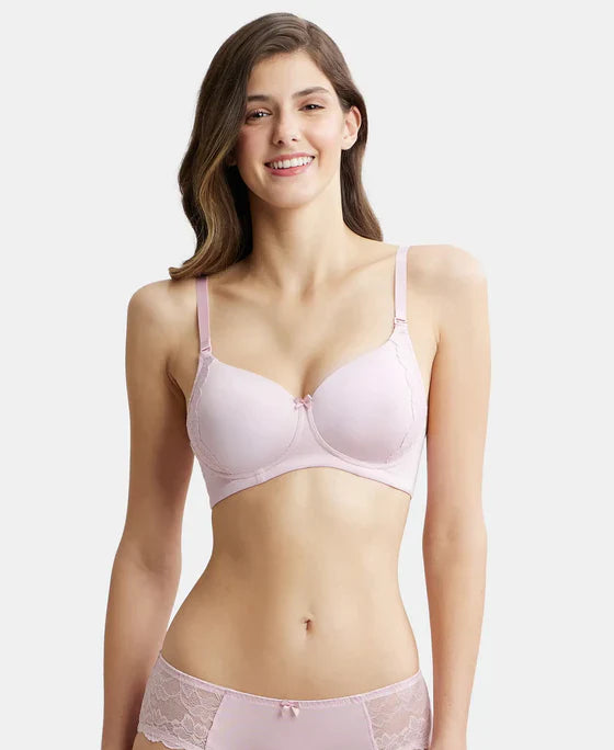 Jockey 1816 Women's ?Wirefree Padded Soft Touch Microfiber Elastane Full Coverage T-Shirt Bra with Lace Styling ?