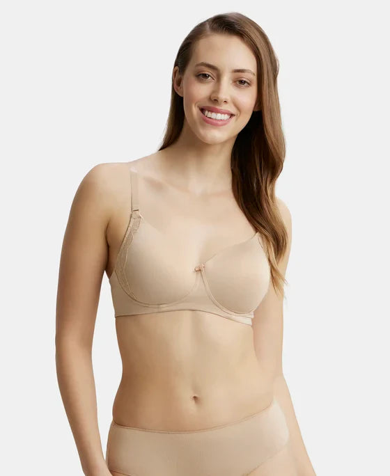 Jockey 1816 Women's ?Wirefree Padded Soft Touch Microfiber Elastane Full Coverage T-Shirt Bra with Lace Styling ?