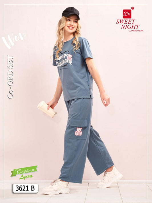 Elegant Women's Nightwear Co-ord Set – Soft Cotton Loungewear for Comfort & Style-3621 B