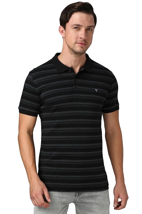 Van Heusen 60063 Athleisure Men Cotton Striper Polo T-Shirt - Side Slit, Half Sleeve, Regular Fit