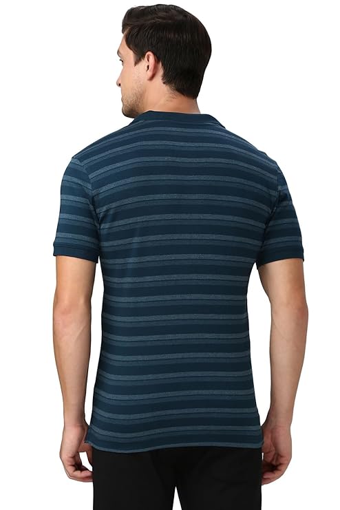 Van Heusen 60063 Athleisure Men Cotton Striper Polo T-Shirt - Side Slit, Half Sleeve, Regular Fit