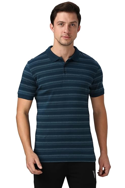 Van Heusen 60063 Athleisure Men Cotton Striper Polo T-Shirt - Side Slit, Half Sleeve, Regular Fit