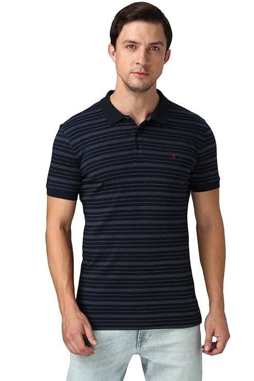 Van Heusen 60063 Athleisure Men Cotton Striper Polo T-Shirt - Side Slit, Half Sleeve, Regular Fit