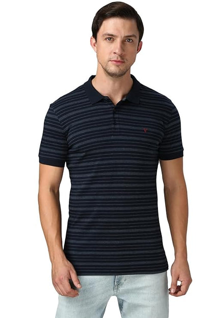 Van Heusen 60063 Athleisure Men Cotton Striper Polo T-Shirt - Side Slit, Half Sleeve, Regular Fit