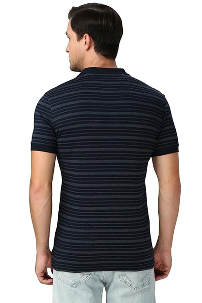 Van Heusen 60063 Athleisure Men Cotton Striper Polo T-Shirt - Side Slit, Half Sleeve, Regular Fit