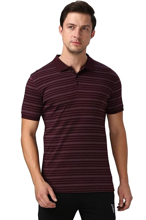 Van Heusen 60063 Athleisure Men Cotton Striper Polo T-Shirt - Side Slit, Half Sleeve, Regular Fit