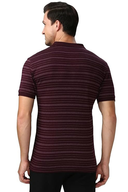 Van Heusen 60063 Athleisure Men Cotton Striper Polo T-Shirt - Side Slit, Half Sleeve, Regular Fit