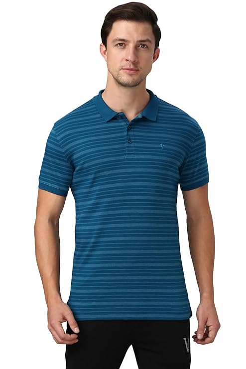 Van Heusen 60063 Athleisure Men Cotton Striper Polo T-Shirt - Side Slit, Half Sleeve, Regular Fit