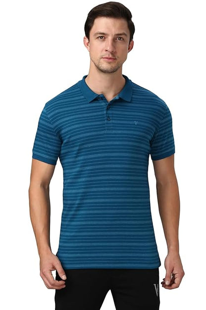 Van Heusen 60063 Athleisure Men Cotton Striper Polo T-Shirt - Side Slit, Half Sleeve, Regular Fit