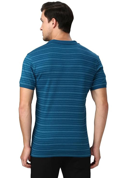 Van Heusen 60063 Athleisure Men Cotton Striper Polo T-Shirt - Side Slit, Half Sleeve, Regular Fit