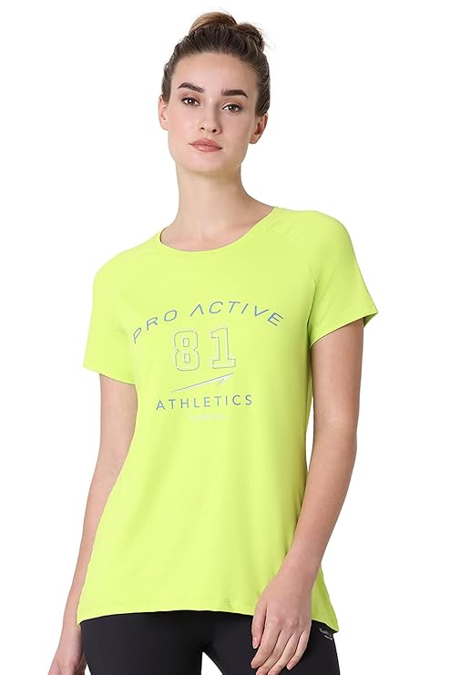 Van Heusen 88401 Women Proactive Regular Fit T-Shirt - Polyamide Elastane - Anti Bacterial, Round Neck, Quick Dry, Short Sleeve