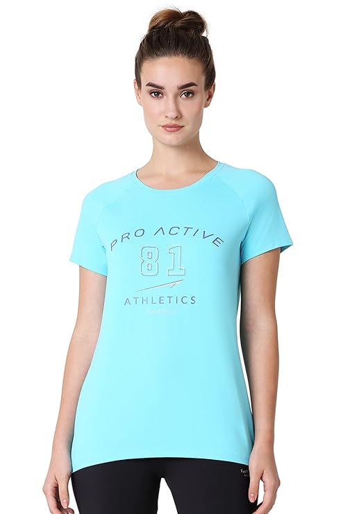 Van Heusen 88401 Women Proactive Regular Fit T-Shirt - Polyamide Elastane - Anti Bacterial, Round Neck, Quick Dry, Short Sleeve