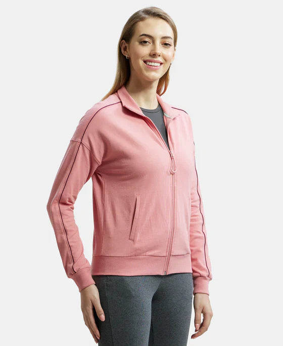 Jockey A111 Women's Super Combed Cotton French Terry Drop Shoulder Styled Jacket with Ribbed Cuff and Hem