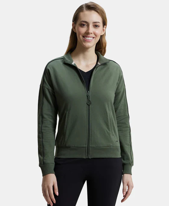 Jockey A111 Women's Super Combed Cotton French Terry Drop Shoulder Styled Jacket with Ribbed Cuff and Hem