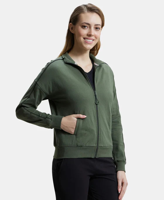 Jockey A111 Women's Super Combed Cotton French Terry Drop Shoulder Styled Jacket with Ribbed Cuff and Hem