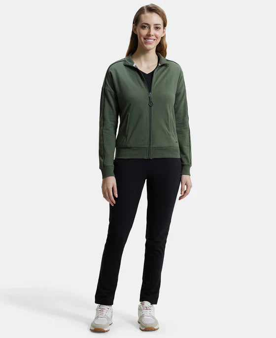 Jockey A111 Women's Super Combed Cotton French Terry Drop Shoulder Styled Jacket with Ribbed Cuff and Hem
