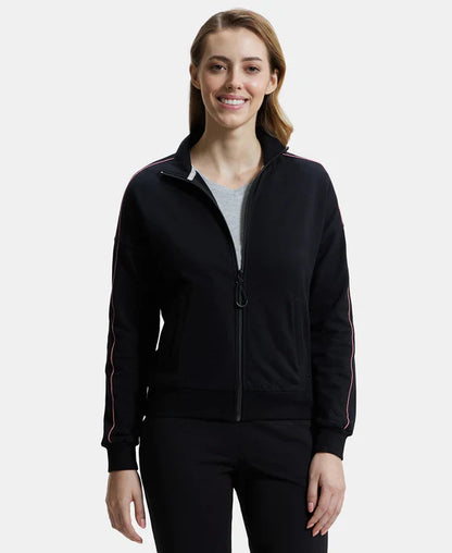 Jockey A111 Women's Super Combed Cotton French Terry Drop Shoulder Styled Jacket with Ribbed Cuff and Hem