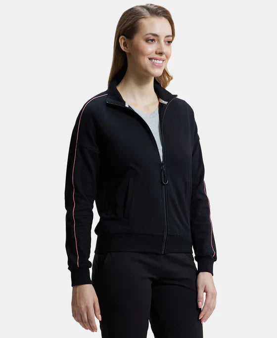 Jockey A111 Women's Super Combed Cotton French Terry Drop Shoulder Styled Jacket with Ribbed Cuff and Hem