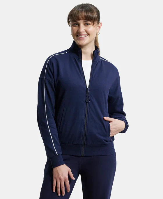Jockey A111 Women's Super Combed Cotton French Terry Drop Shoulder Styled Jacket with Ribbed Cuff and Hem
