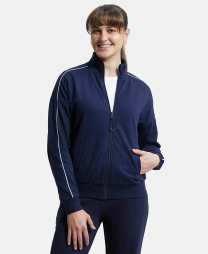 Jockey A111 Women's Super Combed Cotton French Terry Drop Shoulder Styled Jacket with Ribbed Cuff and Hem