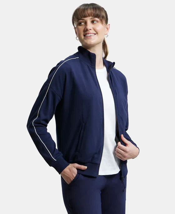 Jockey A111 Women's Super Combed Cotton French Terry Drop Shoulder Styled Jacket with Ribbed Cuff and Hem