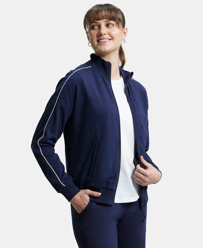 Jockey A111 Women's Super Combed Cotton French Terry Drop Shoulder Styled Jacket with Ribbed Cuff and Hem