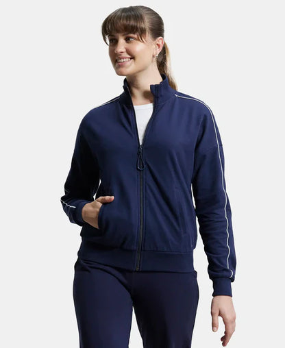 Jockey A111 Women's Super Combed Cotton French Terry Drop Shoulder Styled Jacket with Ribbed Cuff and Hem
