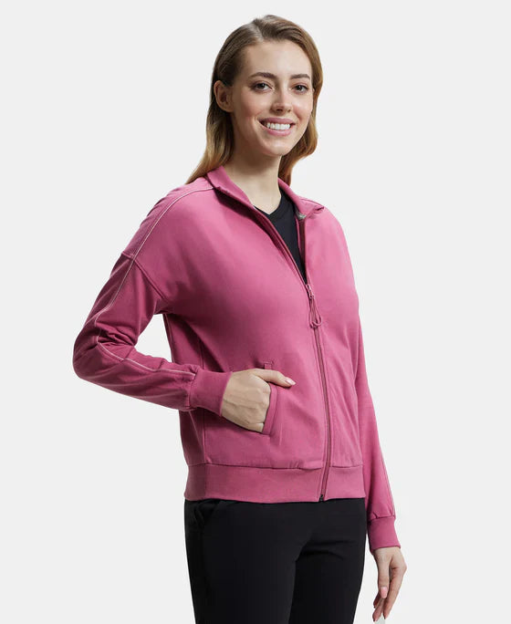 Jockey A111 Women's Super Combed Cotton French Terry Drop Shoulder Styled Jacket with Ribbed Cuff and Hem