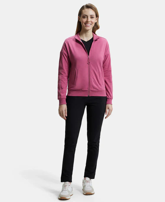 Jockey A111 Women's Super Combed Cotton French Terry Drop Shoulder Styled Jacket with Ribbed Cuff and Hem