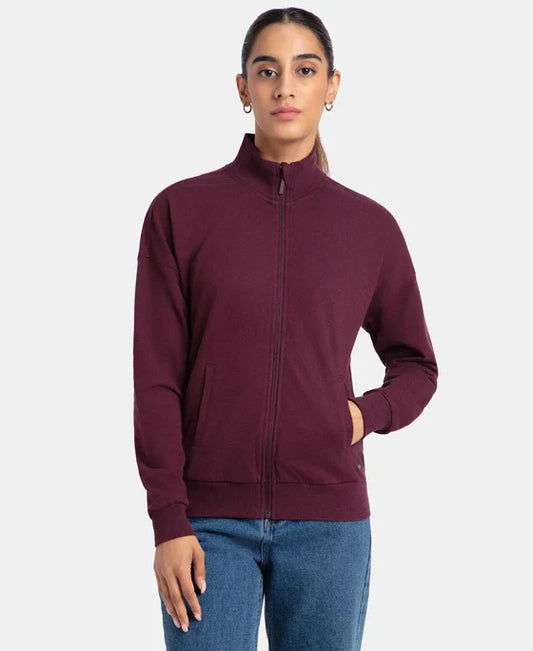 Jockey A111 Women's Super Combed Cotton French Terry Drop Shoulder Styled Jacket with Ribbed Cuff and Hem