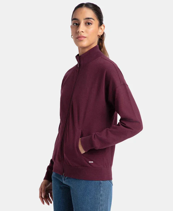Jockey A111 Women's Super Combed Cotton French Terry Drop Shoulder Styled Jacket with Ribbed Cuff and Hem