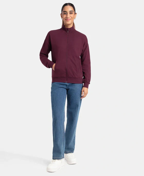 Jockey A111 Women's Super Combed Cotton French Terry Drop Shoulder Styled Jacket with Ribbed Cuff and Hem