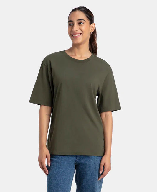 Jockey A156 Women's Super Combed Cotton Oversized T-Shirt with Drop Shoulder Styling