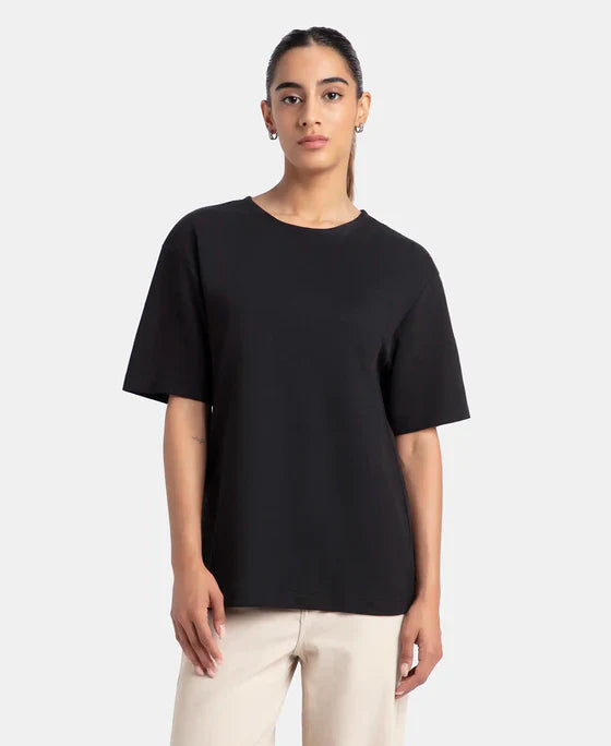Jockey A162 Women's Polyester Cotton Oversized Fit Solid T-Shirt with StayFresh Treatment