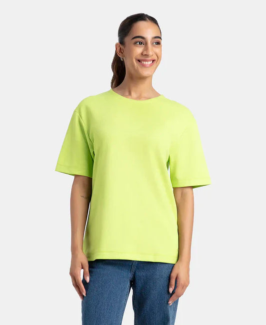 Jockey A162 Women's Polyester Cotton Oversized Fit Solid T-Shirt with StayFresh Treatment