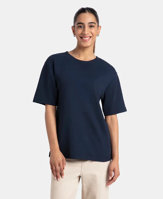 Jockey A162 Women's Polyester Cotton Oversized Fit Solid T-Shirt with StayFresh Treatment
