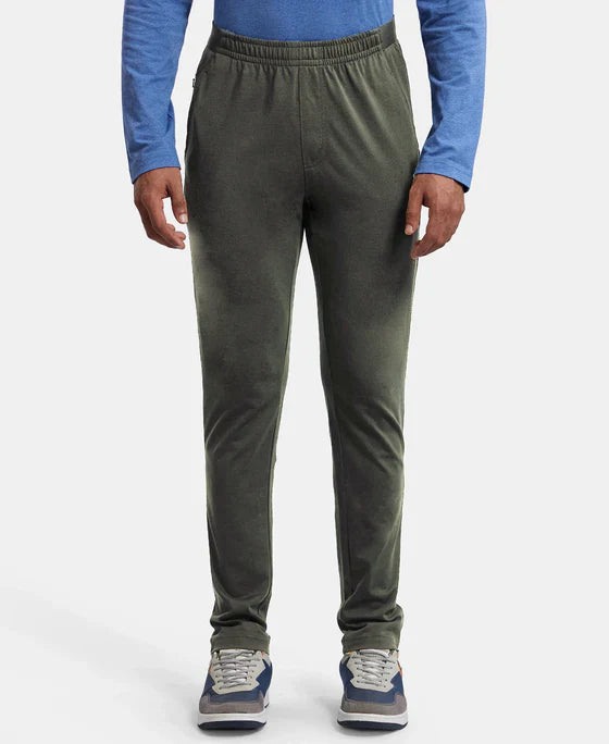 Jockey AM49 Men's Super Combed Cotton Rich Slim Fit Trackpants with Side and Zipper Media Pockets