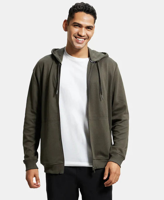Jockey AM61 Men's Super Combed Cotton Rich Pique Fabric Ribbed Cuff Hoodie Jacket