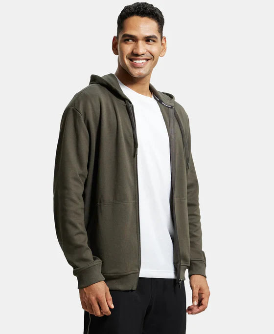 Jockey AM61 Men's Super Combed Cotton Rich Pique Fabric Ribbed Cuff Hoodie Jacket